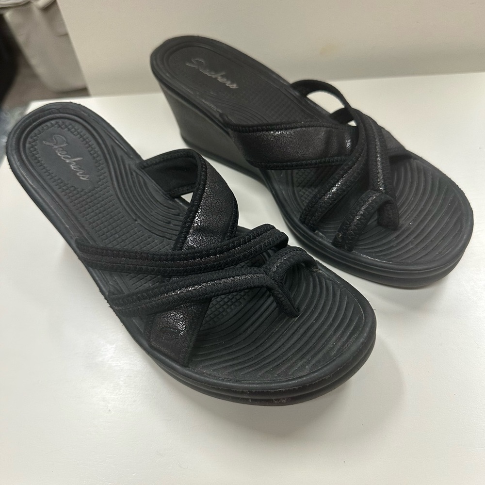 Skechers Women's  Black Wedge Sandals